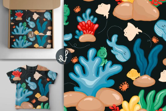 Download Kawaii Sea Animals Character in Pattern - Premium Bundle