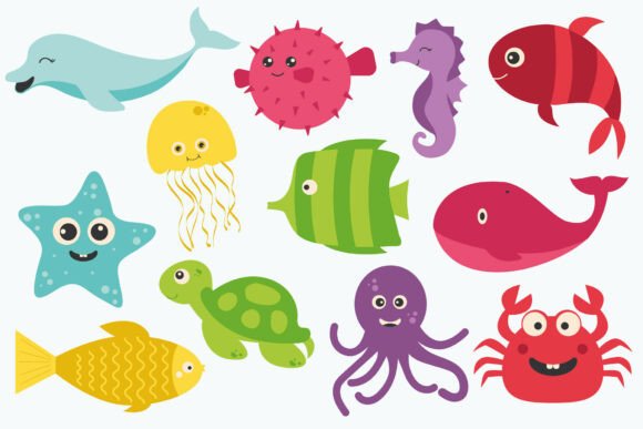 Download Cute Kawaii Sea Animals Clipart Set - Premium Resources