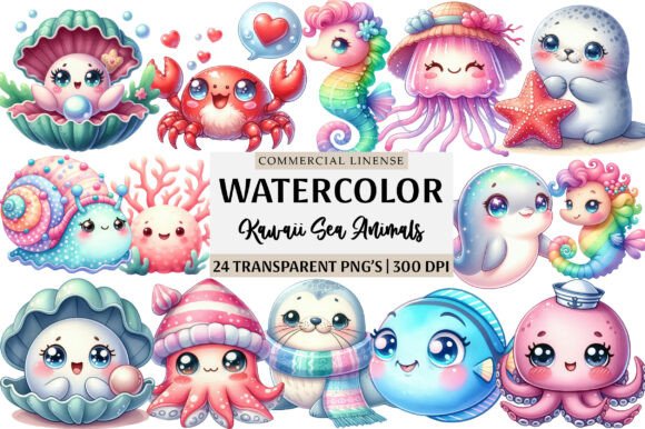 Download Kawaii Sea Animals Clipart Bundle - Premium Resources
