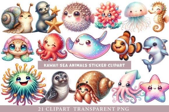 Download Kawaii Sea Animals Sticker Clipart - Premium Resources