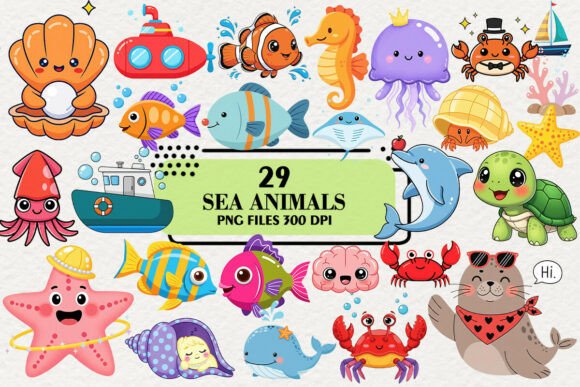Download Kawaii Sea Animals Clipart Bundle - Kawaii sea animals Collection