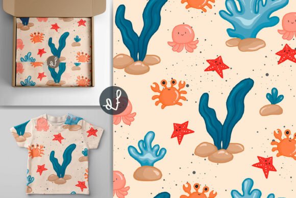 Download Kawaii Sea Animals Character in Pattern - Kawaii sea animals Collection