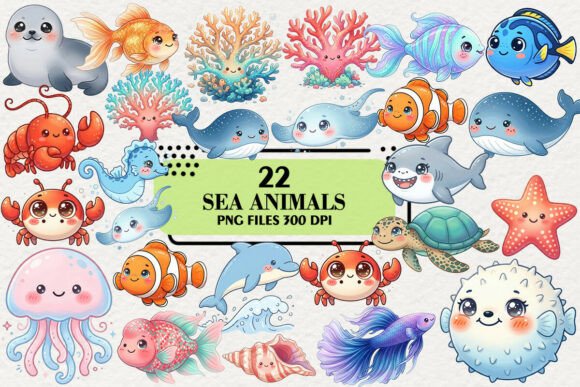 Download Kawaii Sea Animals Clipart Bundle - Kawaii sea animals Collection