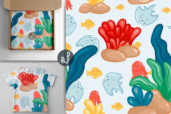 Download Kawaii Sea Animals Character in Pattern - Kawaii sea animals Collection